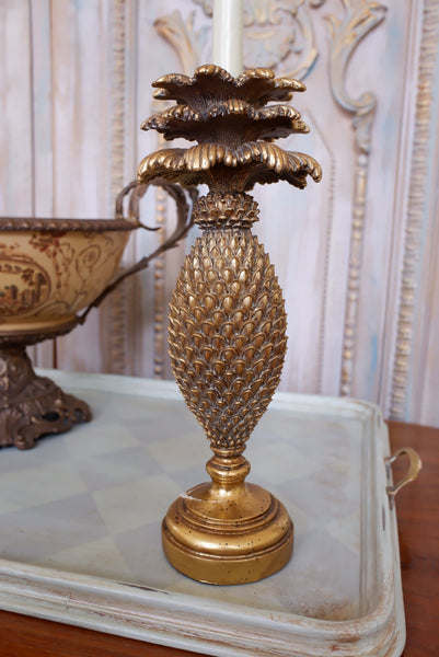 New Vintage French Style Tall Shabby Chic GOLD PINEAPPLE Candlestick Candle Holder