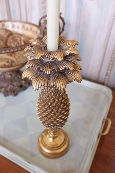 New Vintage French Style Tall Shabby Chic GOLD PINEAPPLE Candlestick Candle Holder