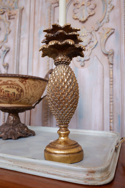 New Vintage French Style Tall Shabby Chic GOLD PINEAPPLE Candlestick Candle Holder