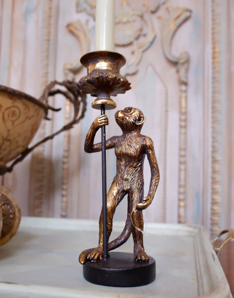 New Vintage French Style Shabby Chic GOLD MONKEY Candlestick Candle Holder