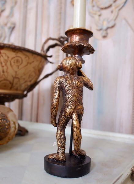 New Vintage French Style Shabby Chic GOLD MONKEY Candlestick Candle Holder
