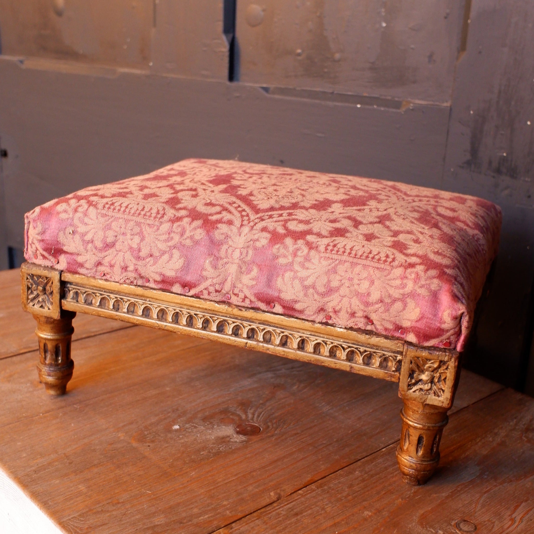 Antique Victorian Gold Gilt Brocade Small Footstool Child's Seat