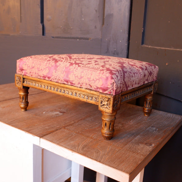 Antique Victorian Gold Gilt Brocade Small Carved Footstool Child's Seat