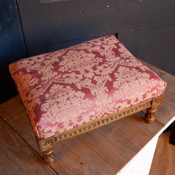 Antique Victorian Gold Gilt Brocade Small Footstool Child's Seat
