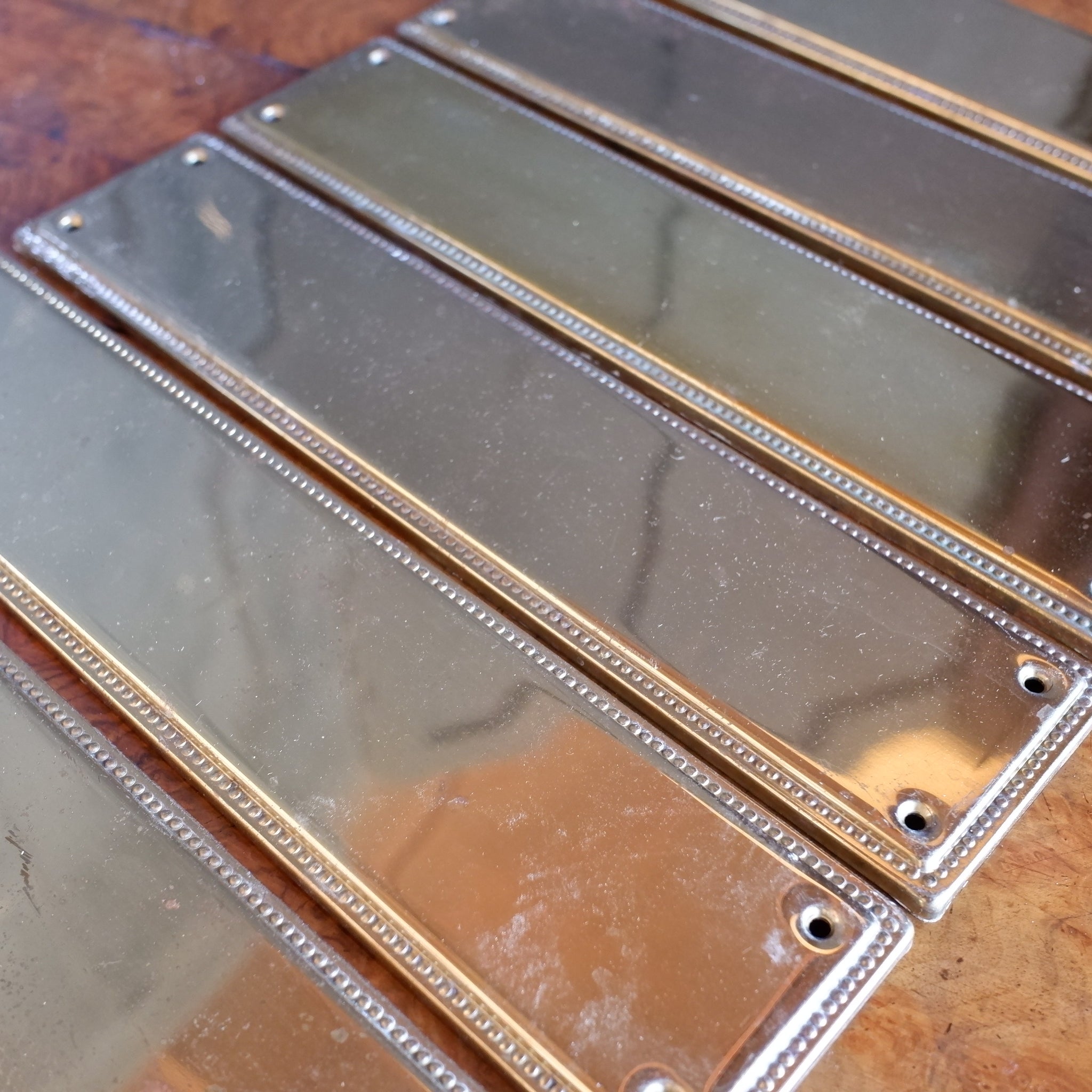 Set of 8 Vintage BRASS Gold Push Metal Finger Plates Door Hardware