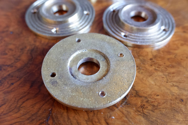 Set of 4 Vintage Victorian Style BRASS Gold Metal Round Back Plates Door Knob Hardware