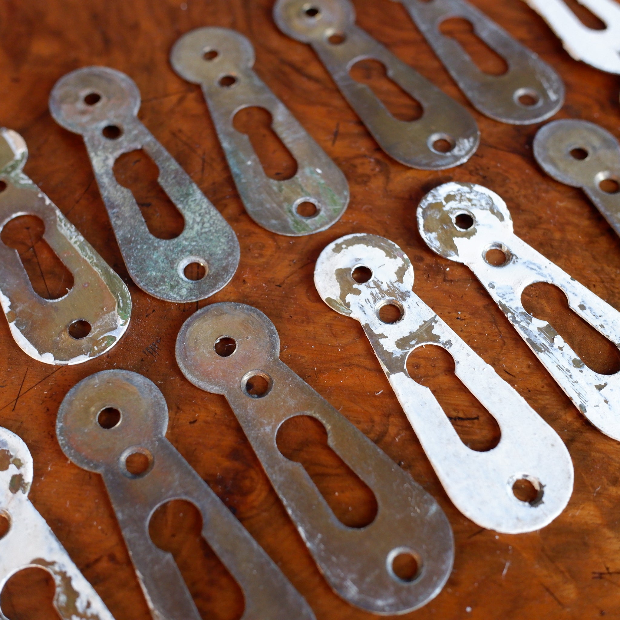 Set of 14 Antique Victorian Brass KEY Hole Escutcheon Metal Door Keeps Plates Hardware