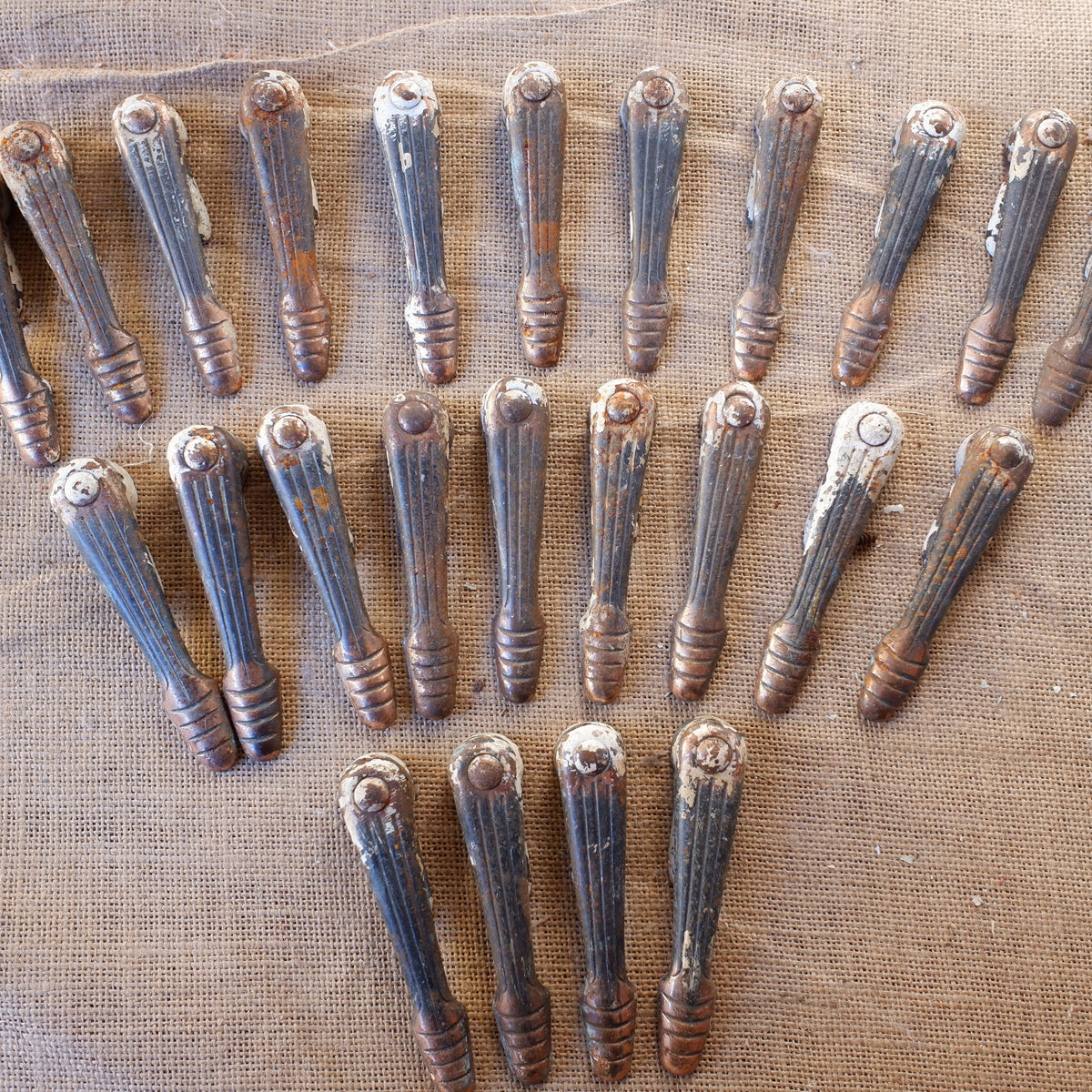Set of 24 Antique ART DECO Cast Iron Metal STAIR Clips Rods Brackets B ...