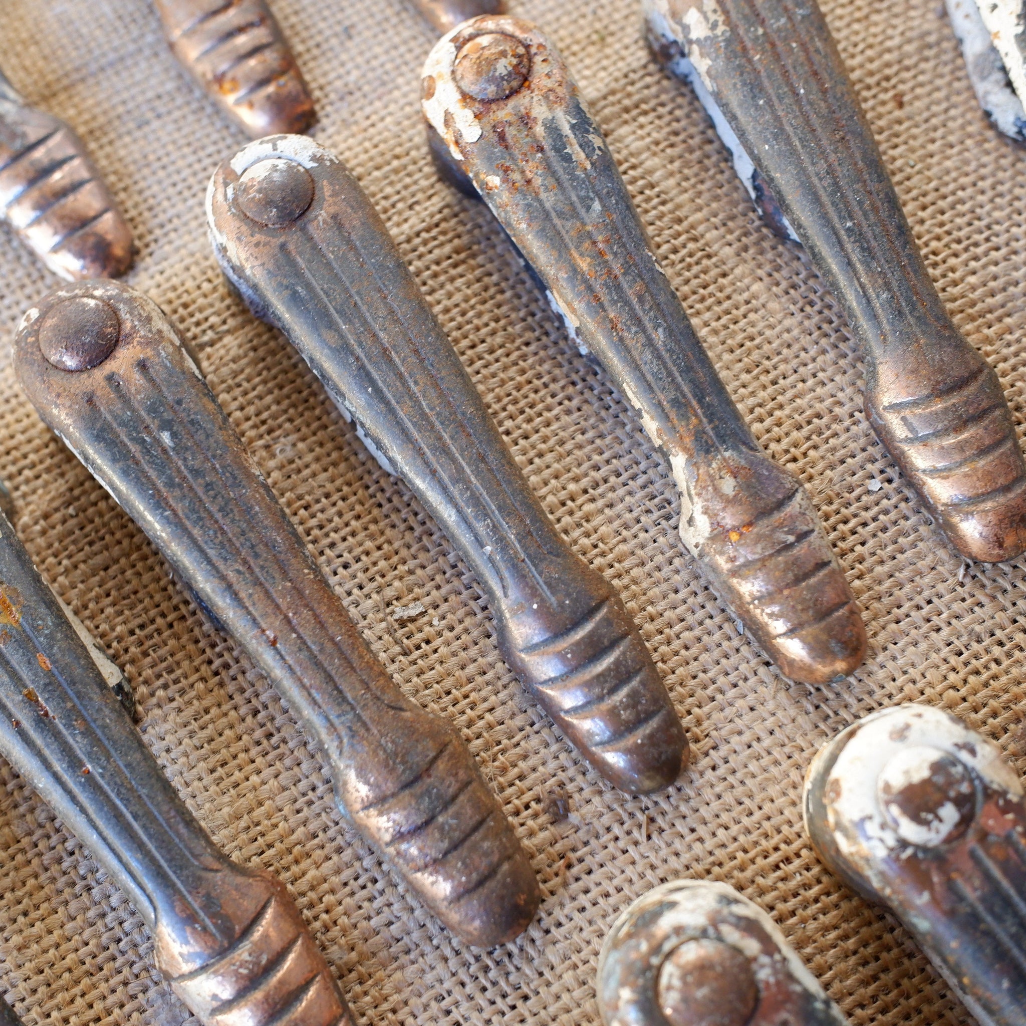 Set of 24 Antique ART DECO Cast Iron Metal STAIR Clips Rods Brackets Bee Hive