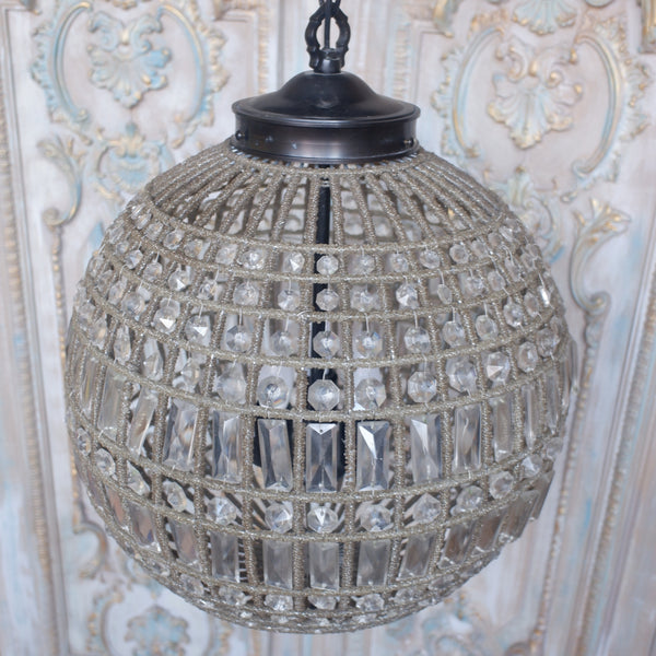 Antique French Style Large Round Ball CUT GLASS Crystal Chandelier Ceiling Light
