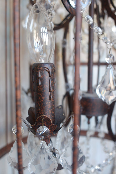 Large 8 Arm BIRD CAGE Chandelier Bronze Finish Crystal Rustic Thick ROPE Ceiling Light
