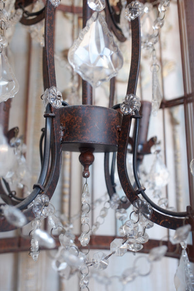 Large 8 Arm BIRD CAGE Chandelier Bronze Finish Crystal Rustic Thick ROPE Ceiling Light
