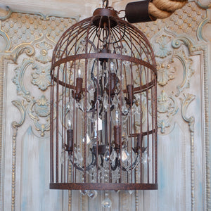 Large 8 Arm BIRD CAGE Chandelier Bronze Finish Crystal Rustic Thick ROPE Ceiling Light