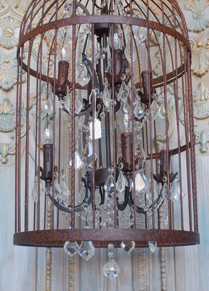 Large 8 Arm BIRD CAGE Chandelier Bronze Finish Crystal Rustic Thick ROPE Ceiling Light