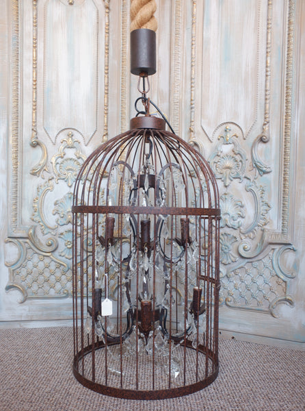 Large 8 Arm BIRD CAGE Chandelier Bronze Finish Crystal Rustic Thick ROPE Ceiling Light