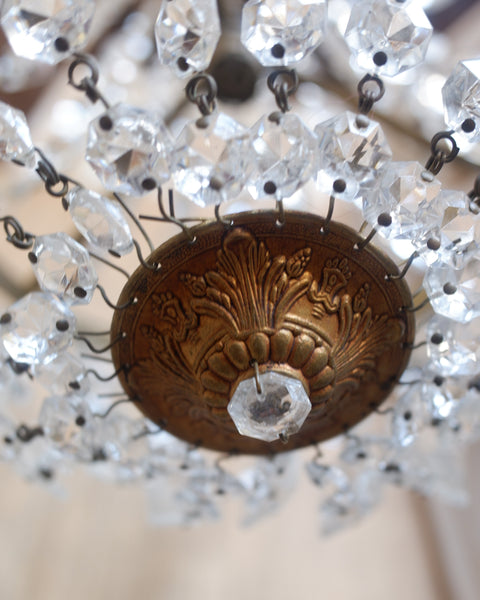 Vintage French LEAD Crystal Cut Glass Bag Chandelier Pendant Ceiling Light