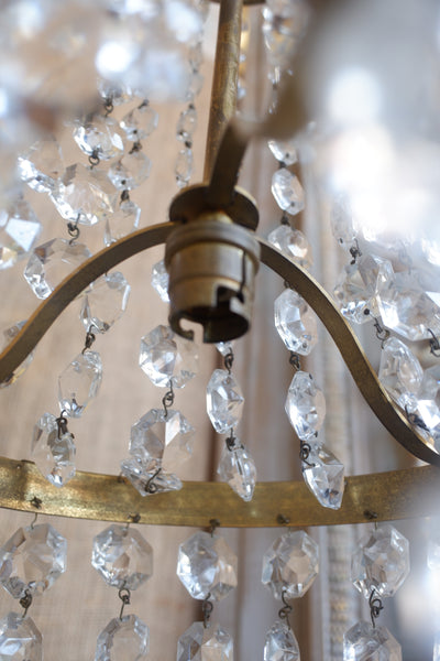 Vintage French LEAD Crystal Cut Glass Bag Chandelier Pendant Ceiling Light