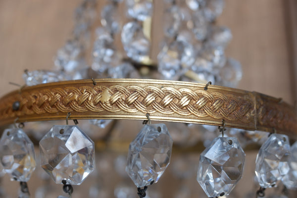 Vintage French LEAD Crystal Cut Glass Bag Chandelier Pendant Ceiling Light