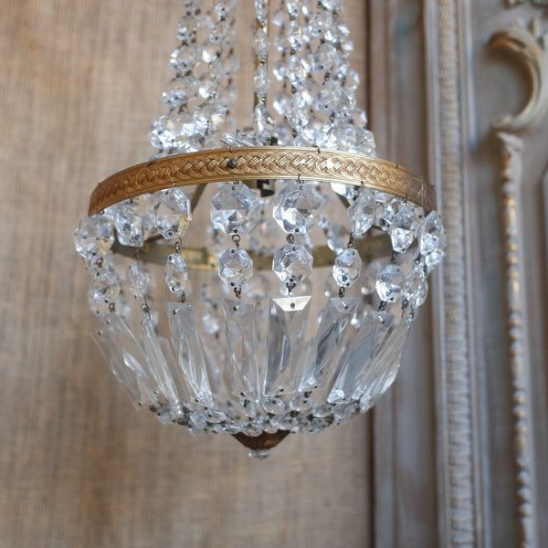 Vintage French LEAD Crystal Cut Glass Bag Chandelier Pendant Ceiling Light