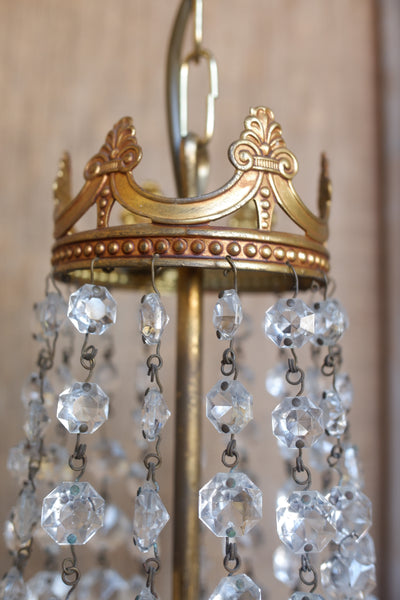 Vintage French LEAD Crystal Cut Glass Bag Chandelier Pendant Ceiling Light