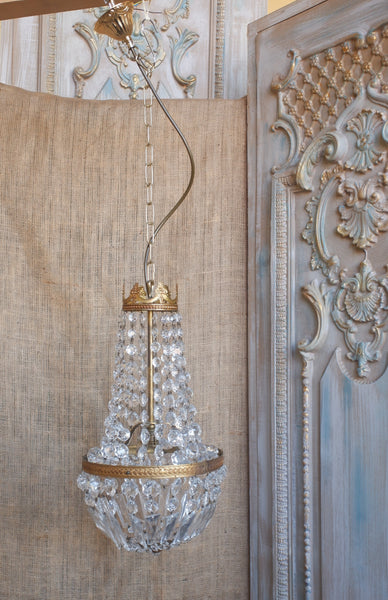 Vintage French LEAD Crystal Cut Glass Bag Chandelier Pendant Ceiling Light