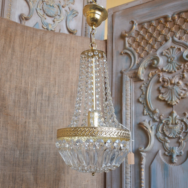 Vintage French LEAD Crystal Cut Glass Bag Chandelier Pendant Ceiling Light
