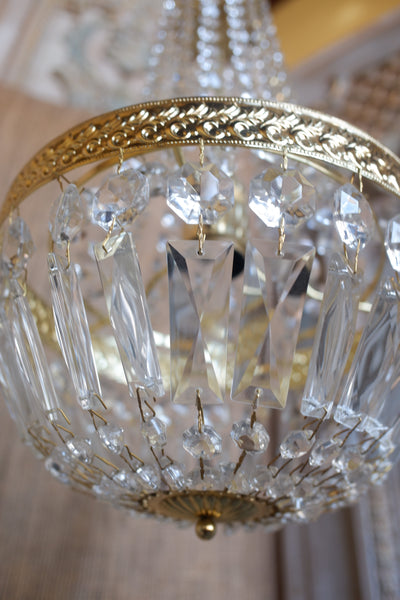Vintage French LEAD Crystal Cut Glass Bag Chandelier Pendant Ceiling Light