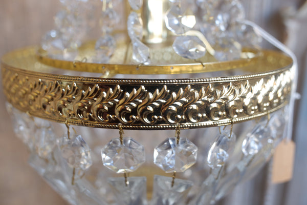 Vintage French LEAD Crystal Cut Glass Bag Chandelier Pendant Ceiling Light