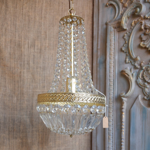 Vintage French LEAD Crystal Cut Glass Bag Chandelier Pendant Ceiling Light