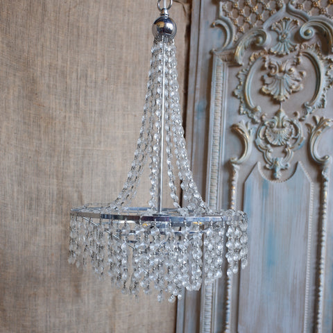 Vintage French 4 Tiered Glass Crystal Chandelier Pendant Ceiling Light