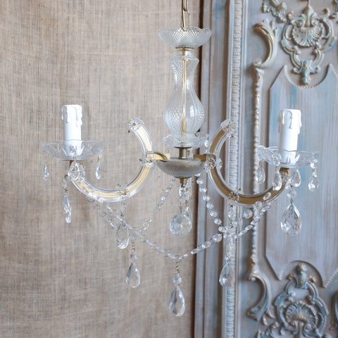 Vintage French 3 Glass Arm Crystal Chandelier Marie Therese Pendant Ceiling Light