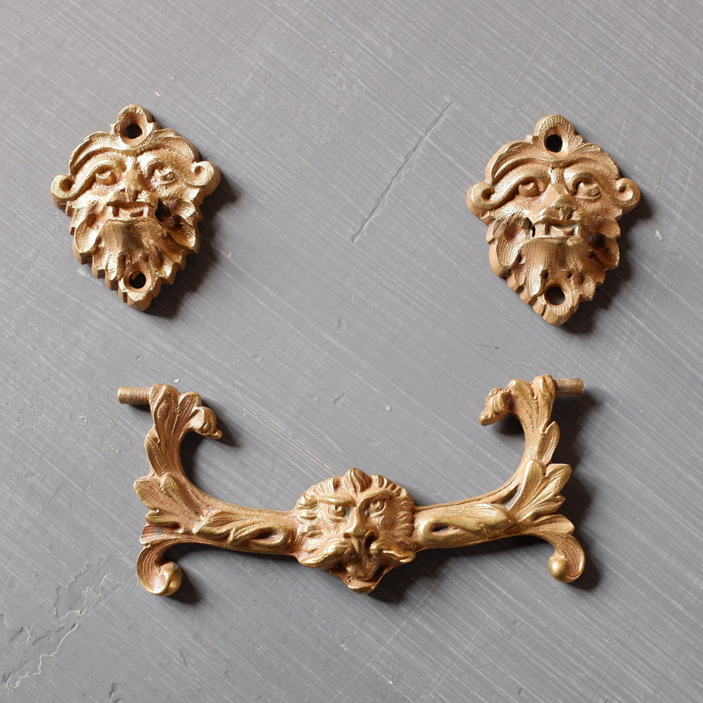 Antique Victorian BRASS Gold Drawer Handles Green Man Jacobean Style Riverside Interiors Antique Victorian BRASS Gold Drawer Handles Green Man Jacobean Style Riverside Interiors