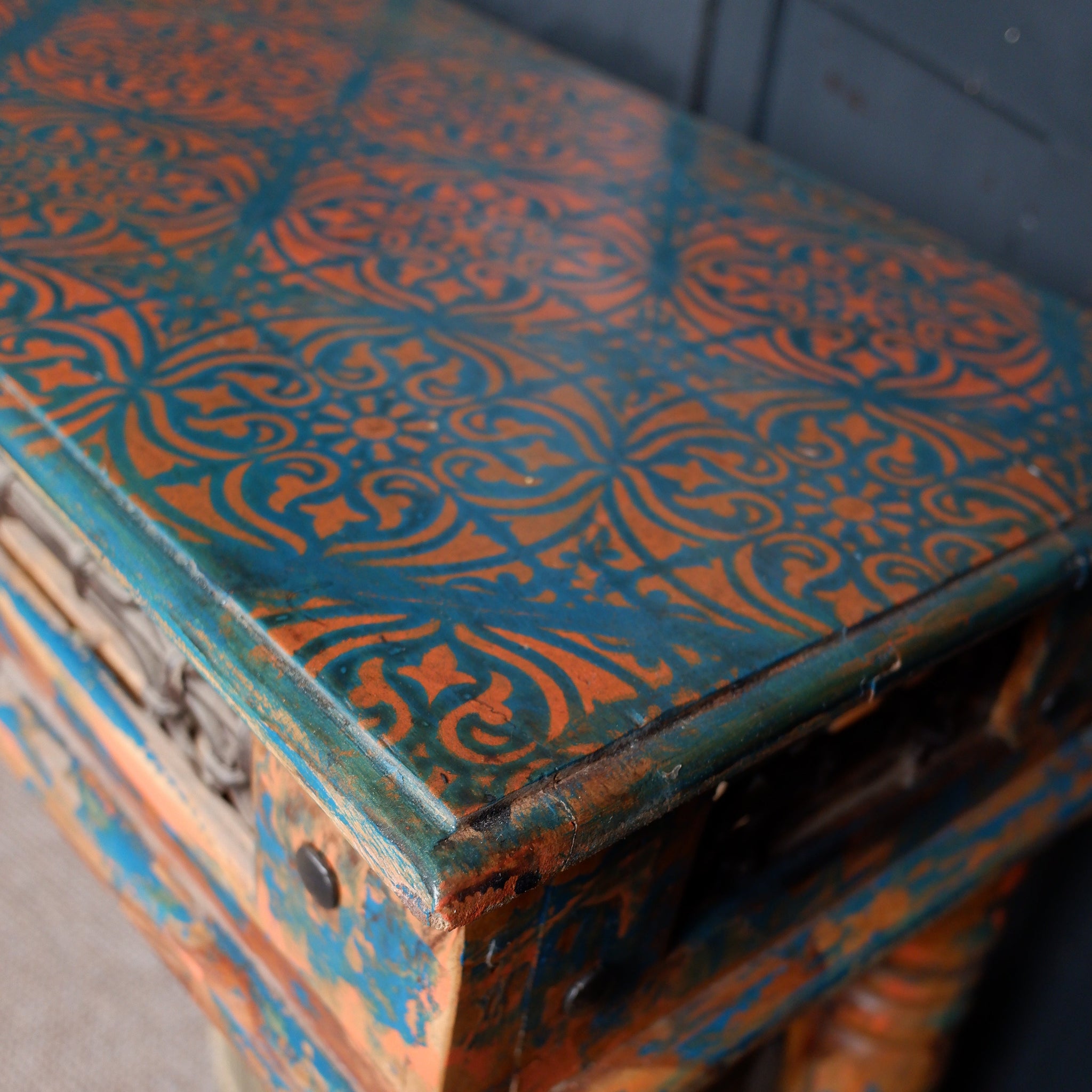 Hardwood Jali Indian Teal Blue Rustic CONSOLE Table Hall Sideboard Unit