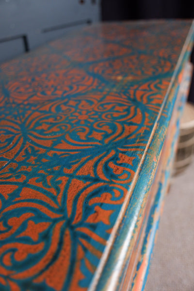 Hardwood Jali Indian Teal Blue Rustic CONSOLE Table Hall Sideboard Unit