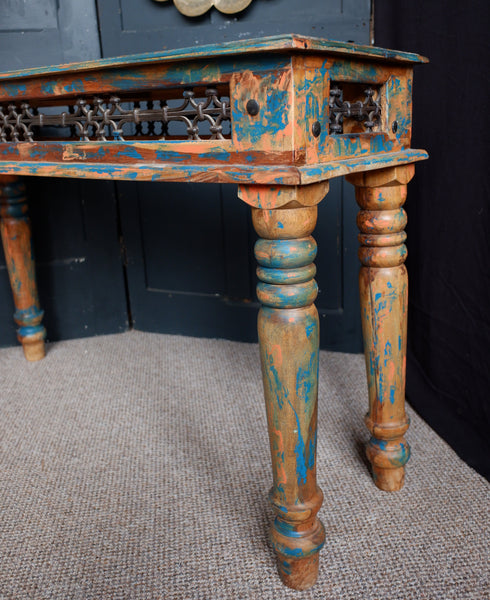Hardwood Jali Indian Teal Blue Rustic CONSOLE Table Hall Sideboard Unit
