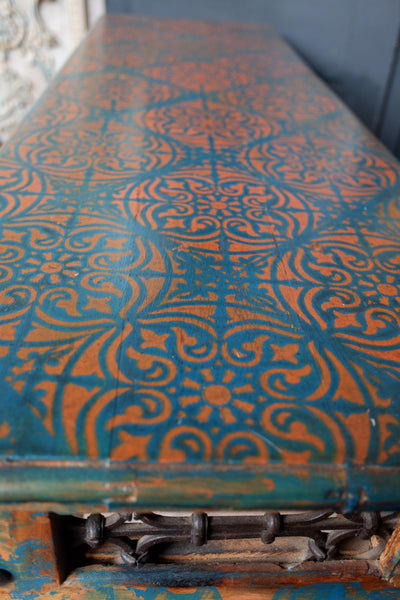 Hardwood Jali Indian Teal Blue Rustic CONSOLE Table Hall Sideboard Unit