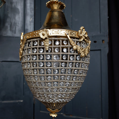 Vintage French Empire Style ACORN Crystal Cut Glass Bag Chandelier Pendant Ceiling Light