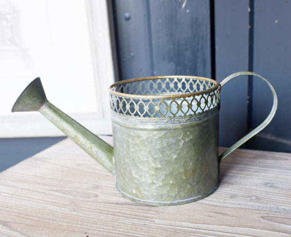 NEW French Grey Vintage Shabby Chic Planter Pot Metal Small WATERING CAN Jug