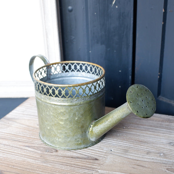 NEW French Grey Vintage Shabby Chic Planter Pot Metal Small WATERING CAN Jug