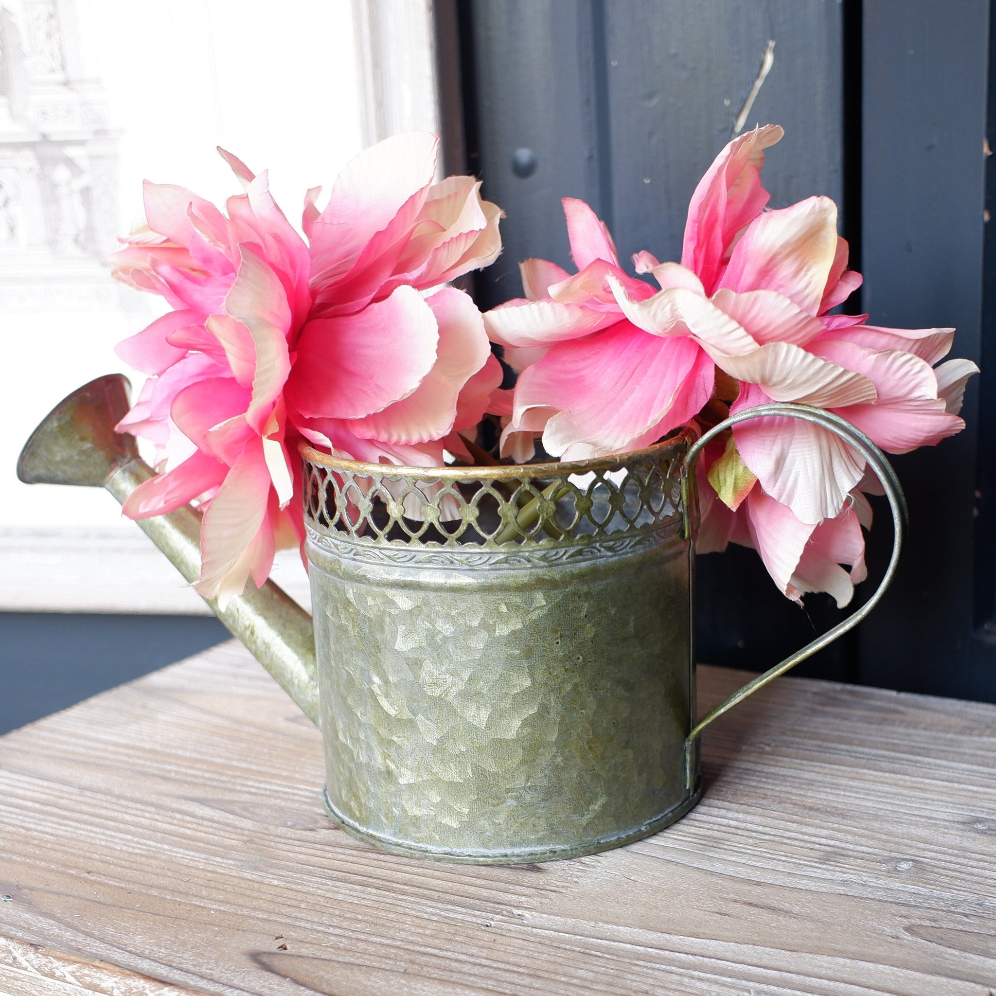 NEW French Grey Vintage Shabby Chic Planter Pot Metal Small WATERING CAN Jug