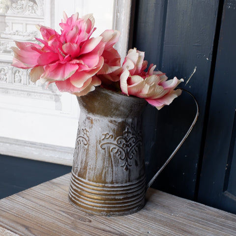 NEW French Metal Rustic Large Vintage Shabby Chic Watering Jug Vase Planter Pot