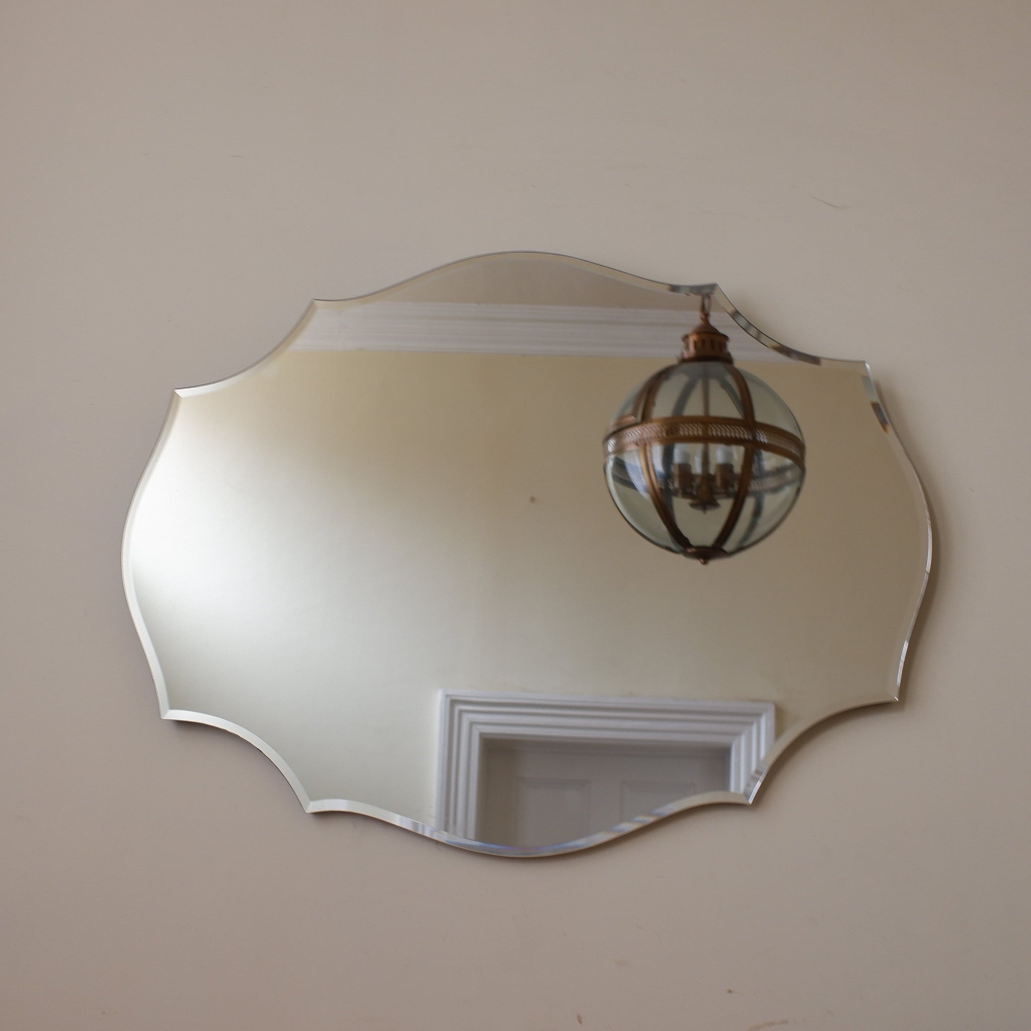 New 90x70cm Overmantel Bevelled Frameless Shaped Mirror