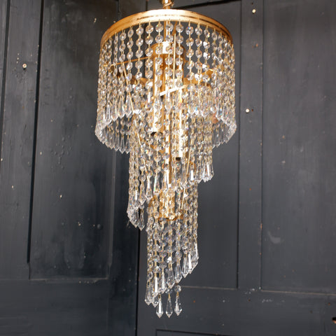 Vintage LEAD Crystal Cascading Glass Chandelier Ceiling Light Pendant