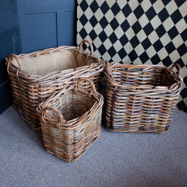 NEW Handwoven Natural Rattan Fireside LOG Basket Sturdy Storage - 3 Sizes
