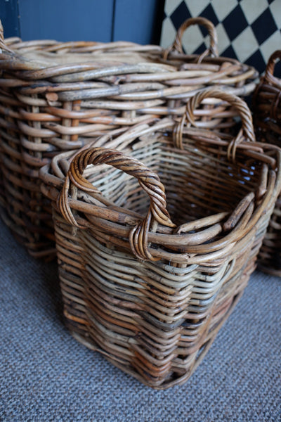 NEW Handwoven Natural Rattan Fireside LOG Basket Sturdy Storage - 3 Sizes
