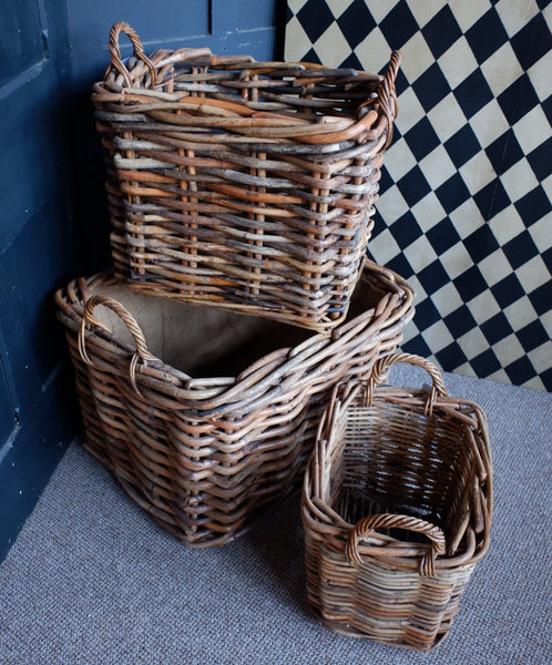 NEW Handwoven Natural Rattan Fireside LOG Basket Sturdy Storage - 3 Sizes