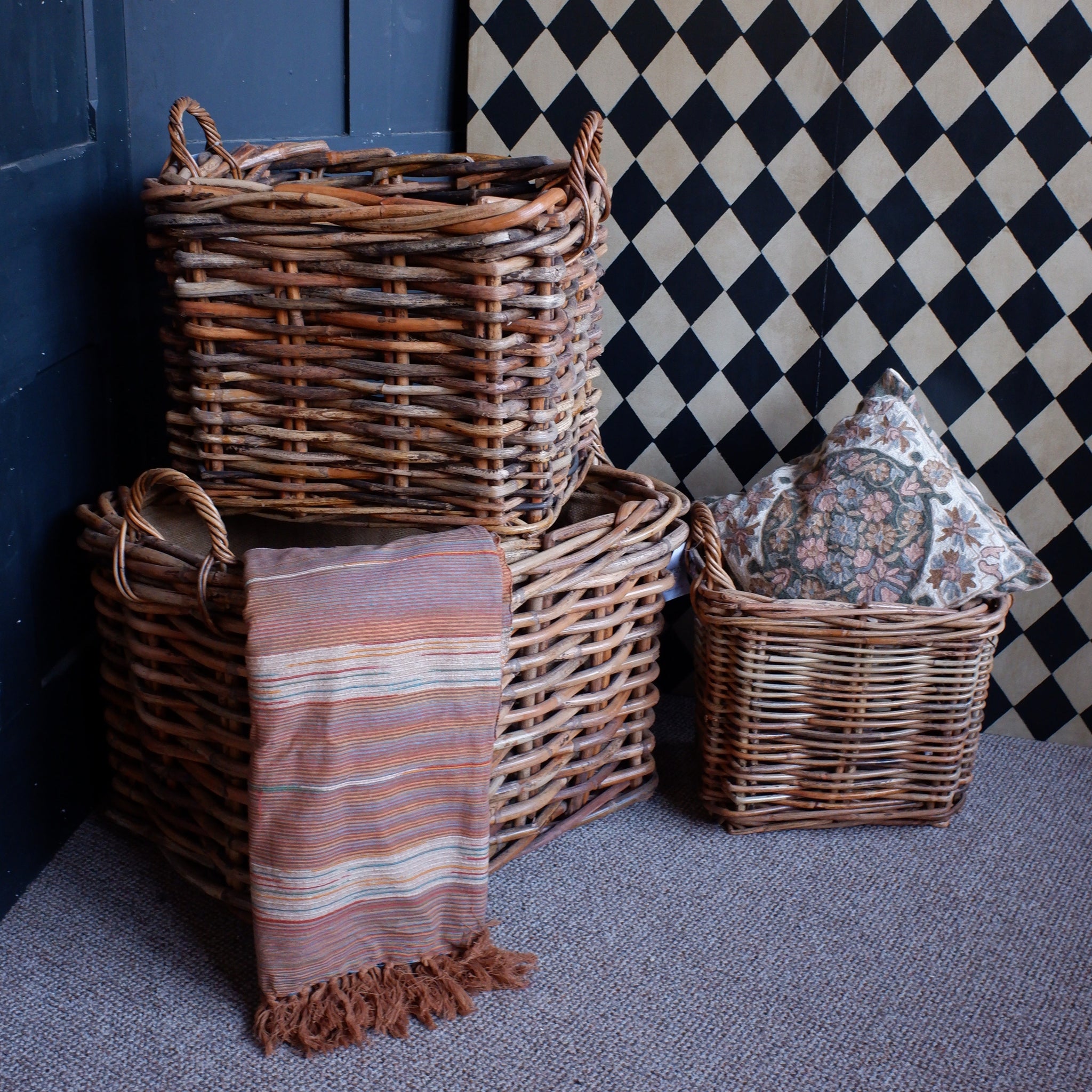 NEW Handwoven Natural Rattan Fireside LOG Basket Sturdy Storage - 3 Sizes