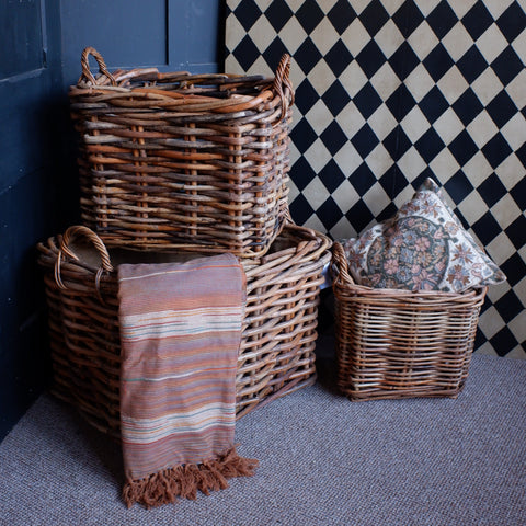 NEW Handwoven Natural Rattan Fireside LOG Basket Sturdy Storage - 3 Sizes