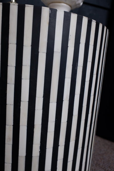 Black & White Striped Round Table Inlaid Bone & Ebony Modern Pedestal Stand Base Stool