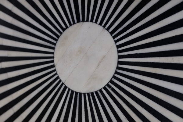 Black & White Striped Round Table Inlaid Bone & Ebony Modern Pedestal Stand Base Stool